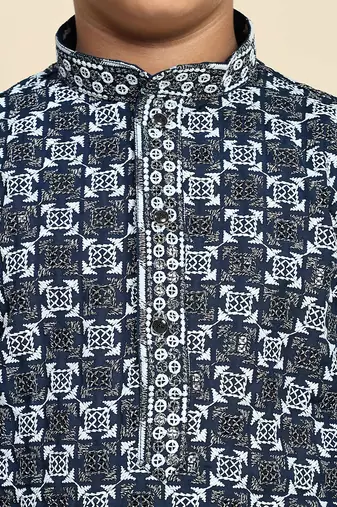 Royal blue floral printed cotton kurta & pant set for boys party,wedding outfits traditional wear