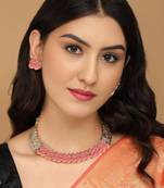 Mansiyaorange pink matte gold plated kempu stone choker