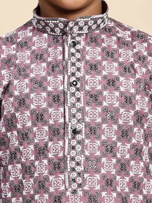 Pink floral printed cotton kurta & pant set for boys party,wedding outfits traditional wear 5