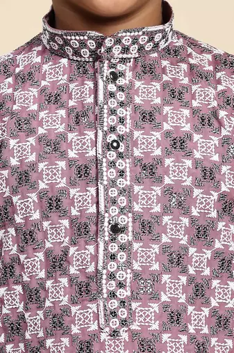 Pink floral printed cotton kurta & pant set for boys party,wedding outfits traditional wear