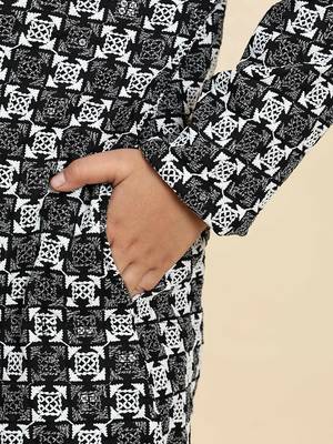 Black floral printed cotton kurta & pant set for boys party,wedding outfits traditional wear 5