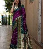 Purple dola silk c Woven paithani designer saree with traditional bandhej print