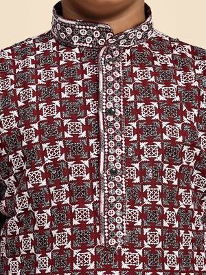 Wine floral printed cotton kurta & pant set for boys party,wedding outfits traditional wear 5