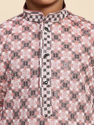 Peach floral printed cotton kurta & pant set for boys party,wedding outfits traditional wear 5