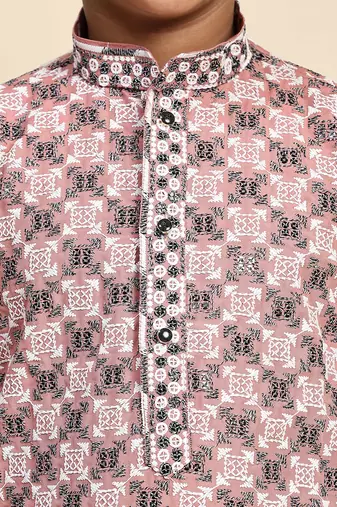 Peach floral printed cotton kurta & pant set for boys party,wedding outfits traditional wear