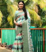 Green dola silk Woven designer heavy ethnic saree with trendy digital printed