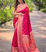 Pink paithani silk Woven paithani designer glamorous ceremonial rich saree