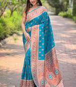 Blue paithani silk Woven paithani designer glamorous ceremonial rich saree
