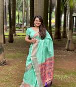 Sea green paithani silk Woven paithani designer traditional rich partywear saree