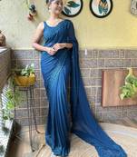 Blue georgette designer embroidery work bollywood style ethnic girlie saree