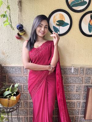 Pink georgette designer embroidery work bollywood style ethnic girlie saree 2