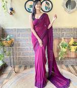 Wine georgette designer embroidery work bollywood style ethnic girlie saree