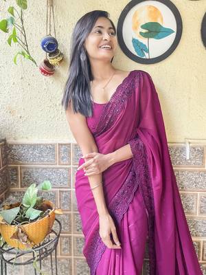 Wine georgette designer embroidery work bollywood style ethnic girlie saree 2