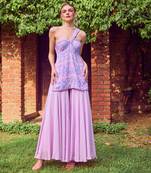 Purple print crepe sharara set