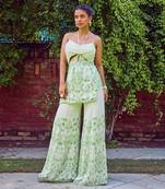 Green print crepe sharara set