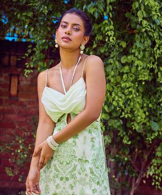 Green print crepe sharara set 3