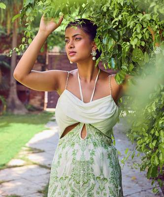 Green print crepe sharara set 4