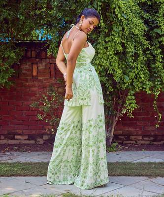 Green print crepe sharara set 5