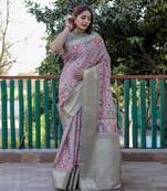 Pista pashmina Woven heavy looks saree with digital printed