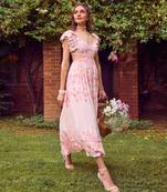 Pink print crepe ruffle dress