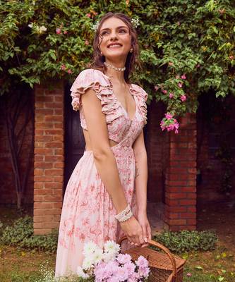 Pink print crepe ruffle dress 2