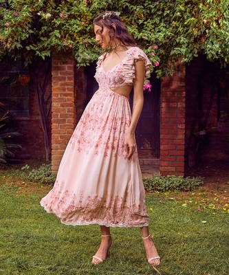 Pink print crepe ruffle dress 3