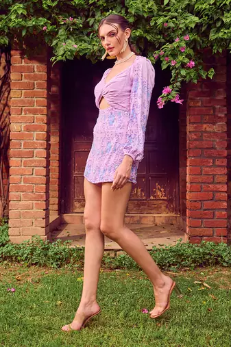 Purple print crepe dress