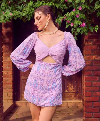 Purple print crepe dress 4