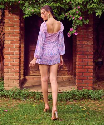 Purple print crepe dress 5