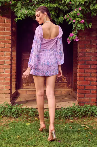 Purple print crepe dress