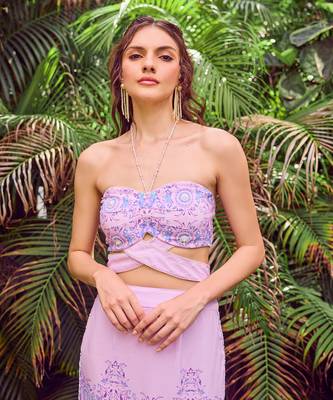 Purple print crepe crop top with skirt 2