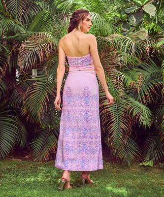 Purple print crepe crop top with skirt 3