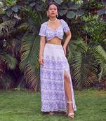 Blue print crepe crop top with skirt
