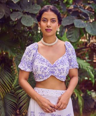 Blue print crepe crop top with skirt 3