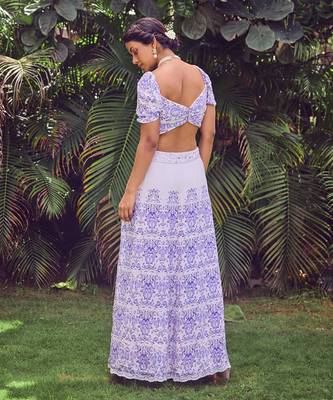 Blue print crepe crop top with skirt 5