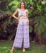 Blue print crepe crop top with pant