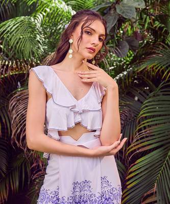 Blue print crepe crop top with pant 3