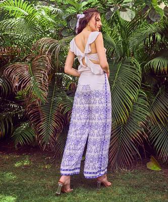 Blue print crepe crop top with pant 5