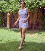 Blue print crepe dress