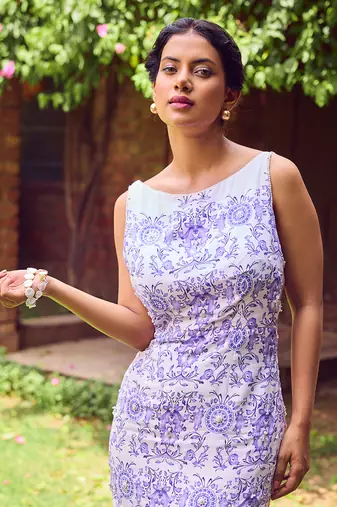Blue print crepe dress