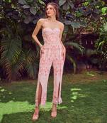 Pink print crepe corset jumpsuit