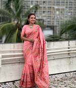 Peach pashmina silk Woven kashmiri meenakari ethnic indian rich looks saree