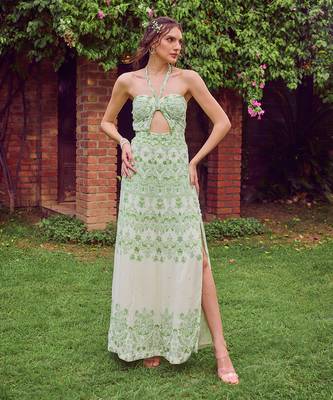 Green print crepe dress 1