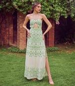 Green print crepe dress