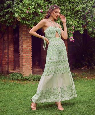 Green print crepe dress 2