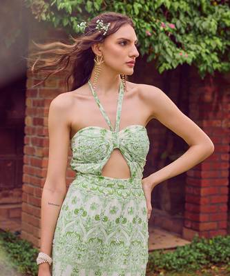 Green print crepe dress 3