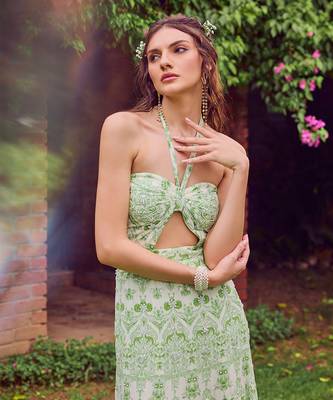 Green print crepe dress 4