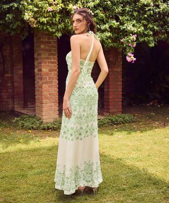 Green print crepe dress 5