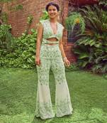 Green print crepe jumpsuit