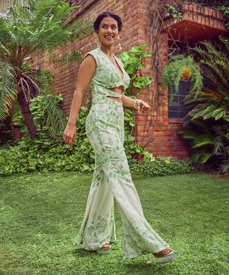 Green print crepe jumpsuit 2